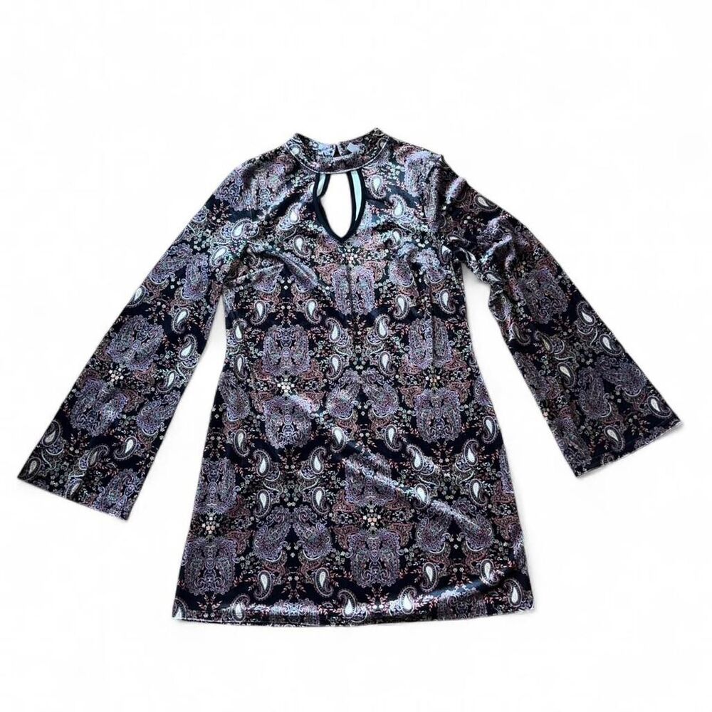 Xhilaration Women's Purple Paisley Sexy Velvet Flared Sleeves Dress Whimsygoth M